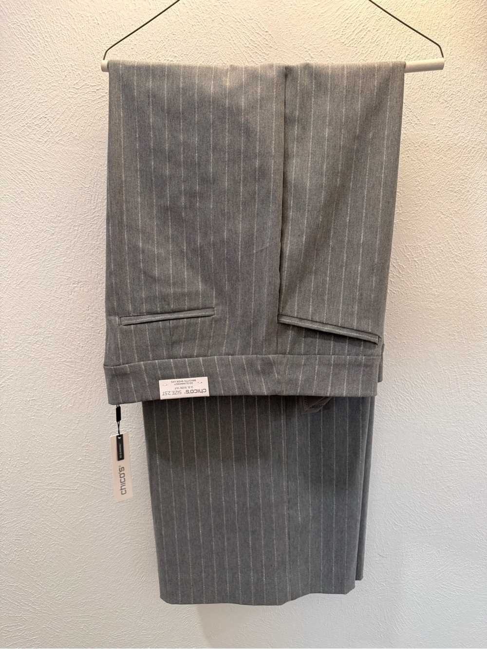 Chico's Gray with Silver Pinstripe Elastic Waist Wide Leg Trouser